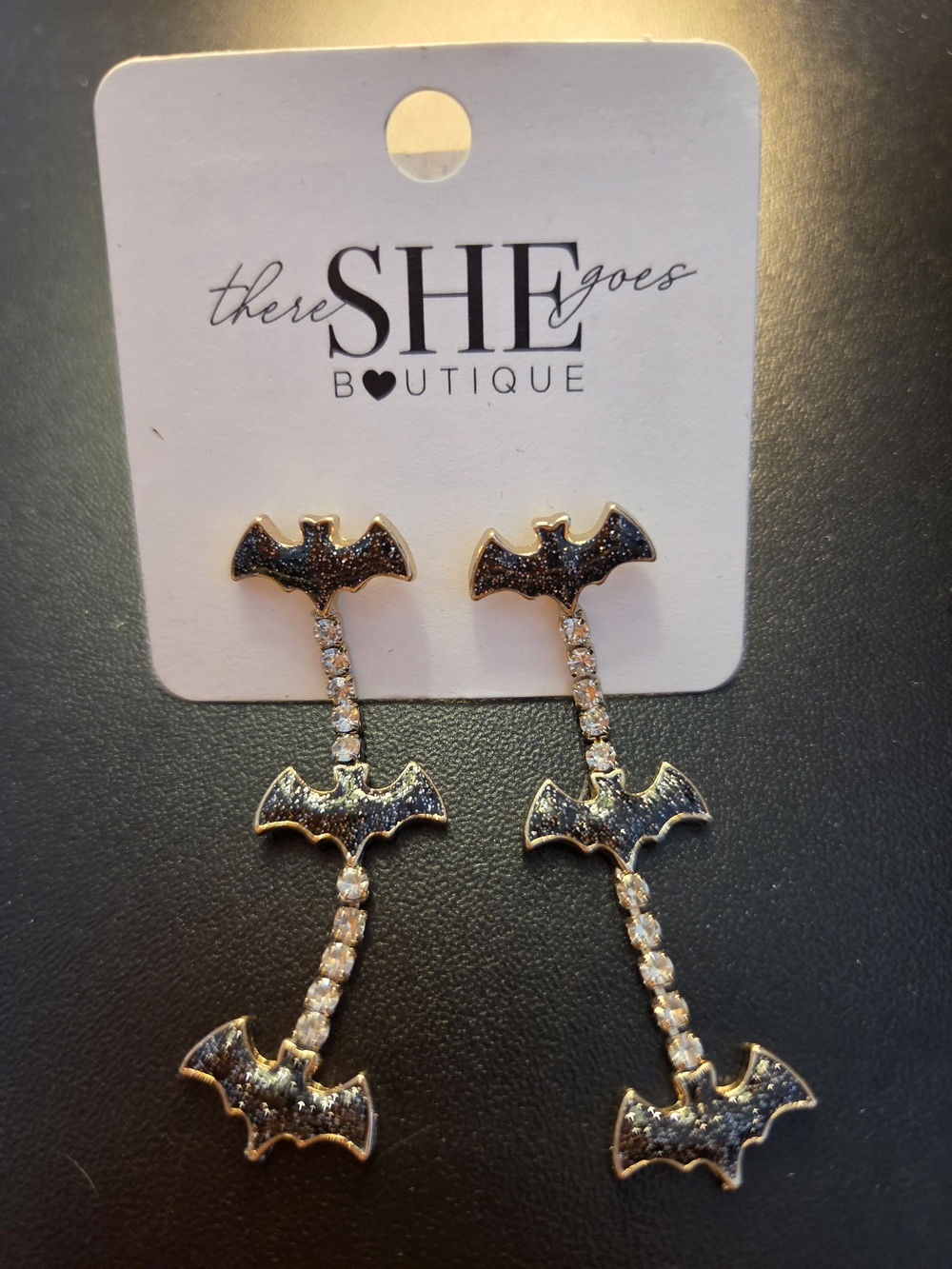 ✨ NWT "There She Goes Boutique" Glitzy Bat Drop Earrings ✨